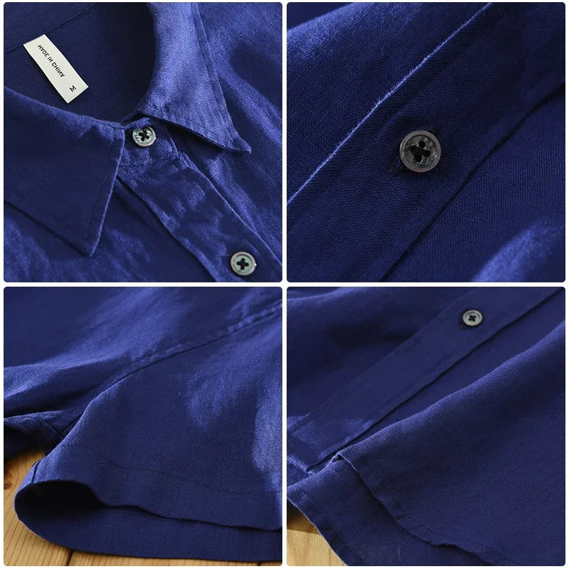 Men's Fashion Linen Short Sleeve Shirt - Solid Casual Turn-down Collar