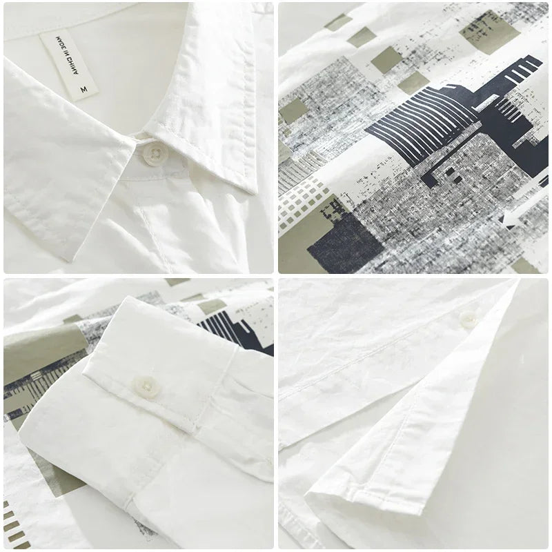 2024 Autumn New Men's Patchwork Long Sleeve Shirt - Cotton Oversize Loose Casual Shirt