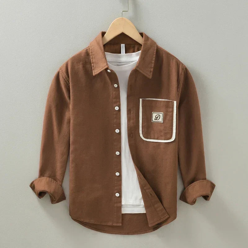 Men's Casual Cotton Long Sleeve Shirt - White Button-up Top