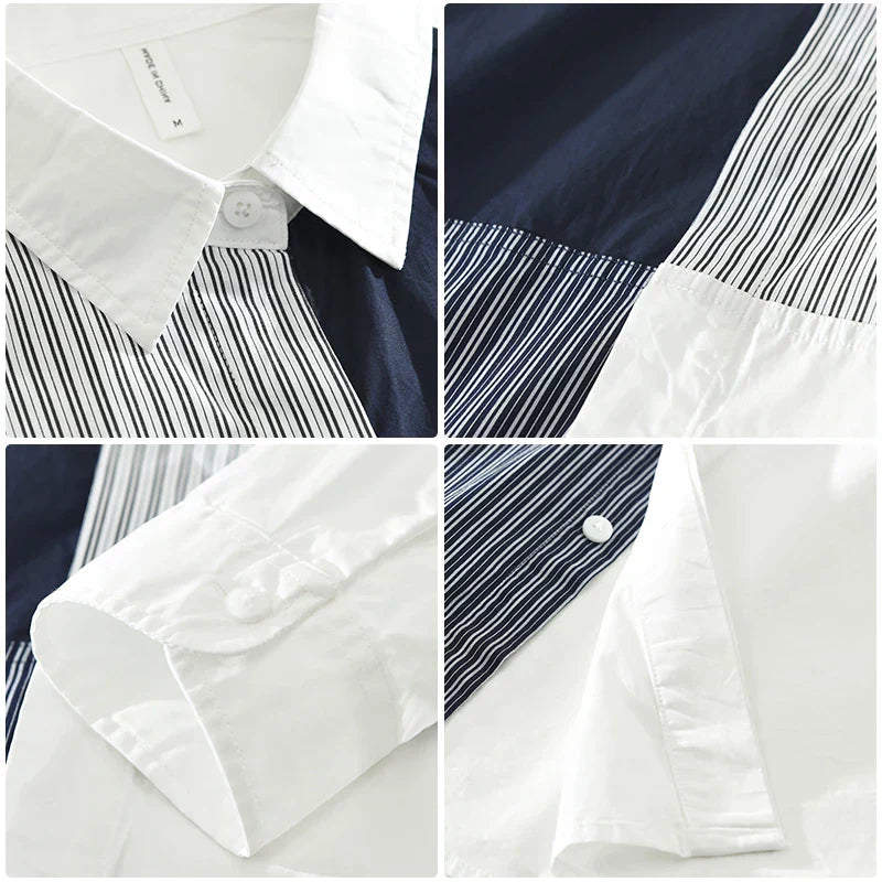 Men's Fashion Patchwork Long Sleeve Shirt - Loose Cotton Casual Shirt