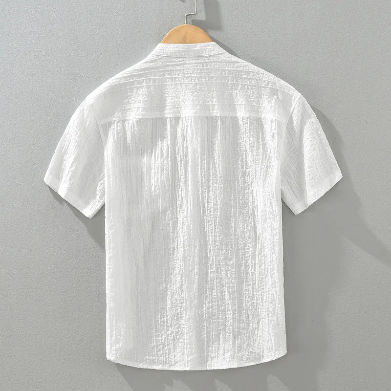 Men's Lyocell Stand Collar Short Sleeve Shirt - Plus Size Casual Loose Fit