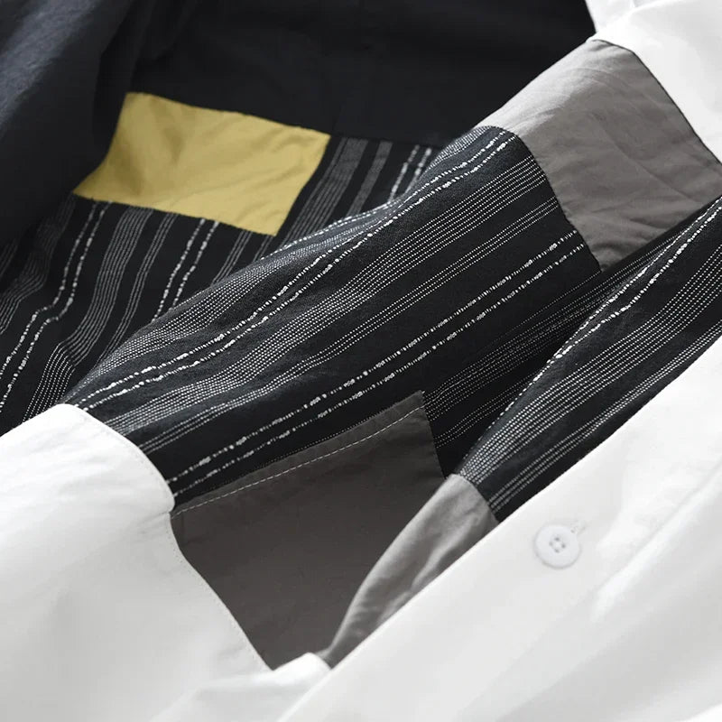 Men's Patchwork Long Sleeve Shirt - Casual Fashion 2024 Autumn Shirt