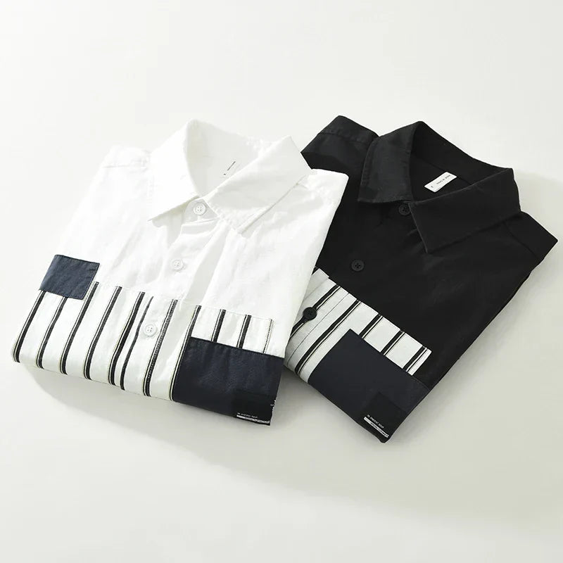 Men's Fashion Patchwork Long Sleeve Shirt - 2024 Spring Loose Button-Down