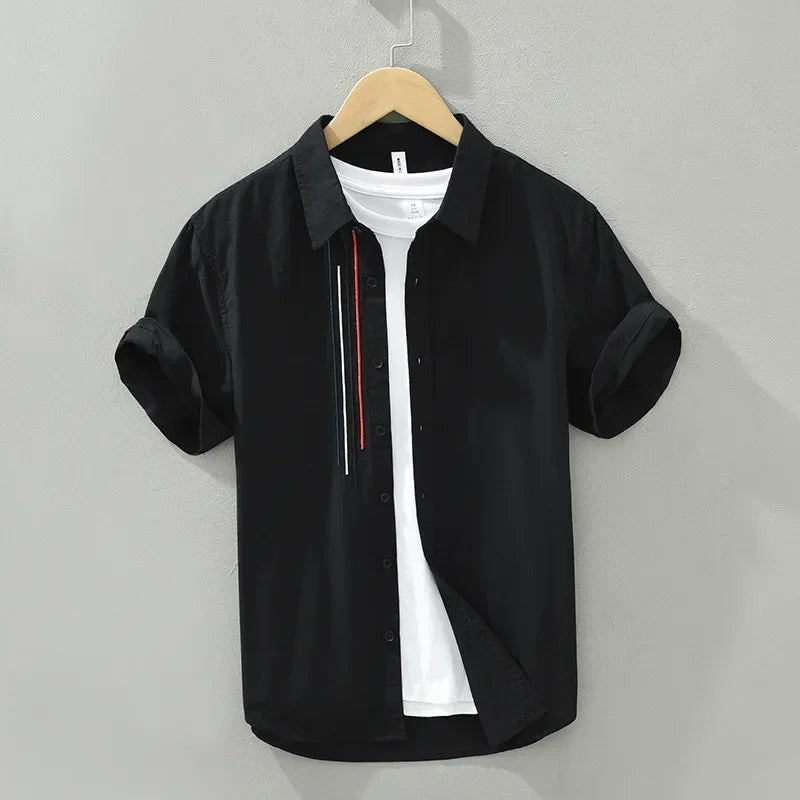 Men's White Short Sleeve Shirt - Pure Cotton Turn-down Collar Casual Shirt