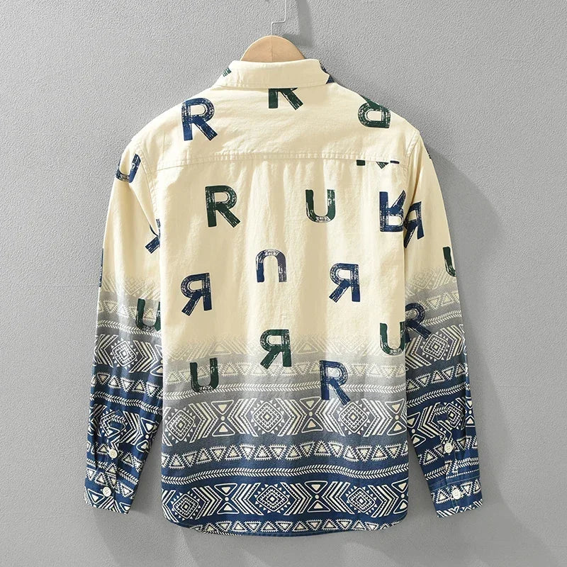 Men's Letter Print Long Sleeve Shirt - 2024 Autumn & Winter Casual Loose Shirt