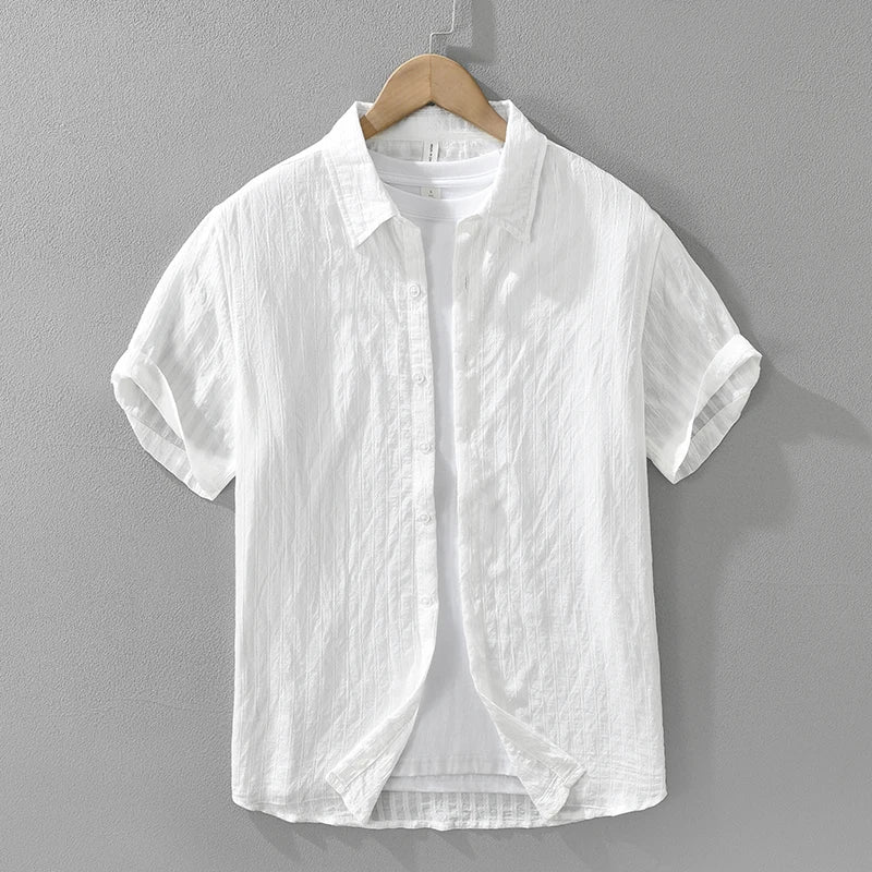 Men's Casual Solid Cotton Shirt - Oversize Loose Short Sleeve Summer Shirt