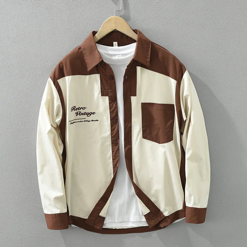 Men's Casual Patchwork Long Sleeve Shirt Coat - 2024 Fashion Turn-down Collar