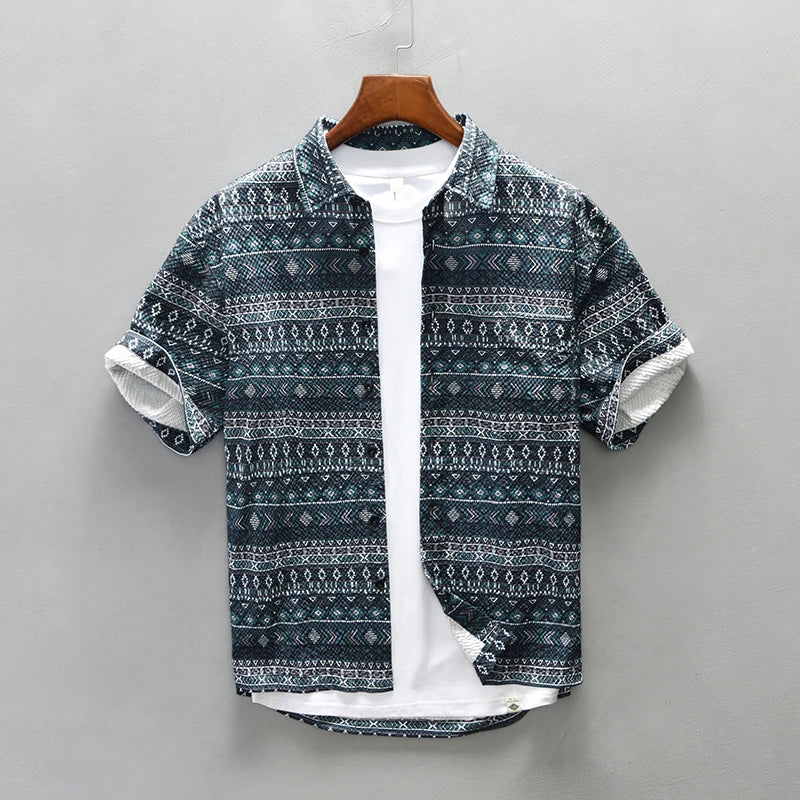 Men's Casual Digital Print Short Sleeve Shirt - Loose Plus Size Button-up