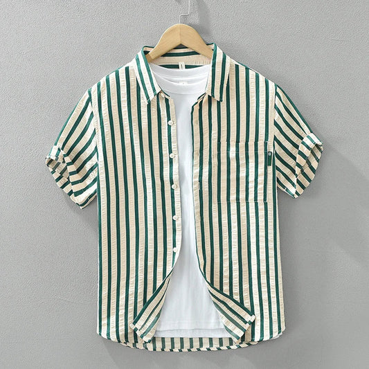 Men's Fashion Striped Short Sleeve Shirt - Loose Casual Summer Shirt