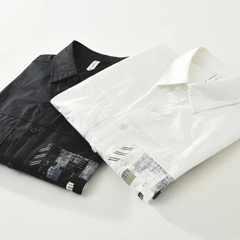 2024 Autumn New Men's Patchwork Long Sleeve Shirt - Cotton Oversize Loose Casual Shirt
