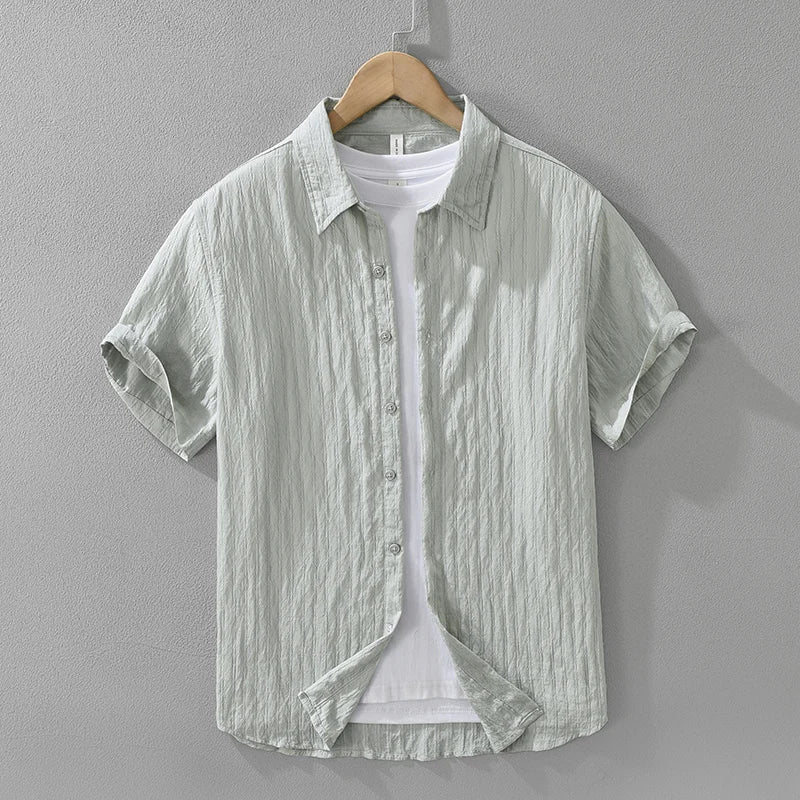 Men's Casual Solid Cotton Shirt - Oversize Loose Short Sleeve Summer Shirt