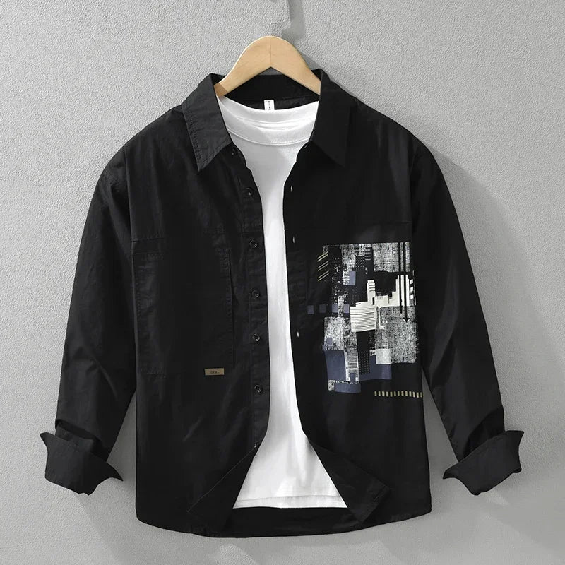 2024 Autumn New Men's Patchwork Long Sleeve Shirt - Cotton Oversize Loose Casual Shirt